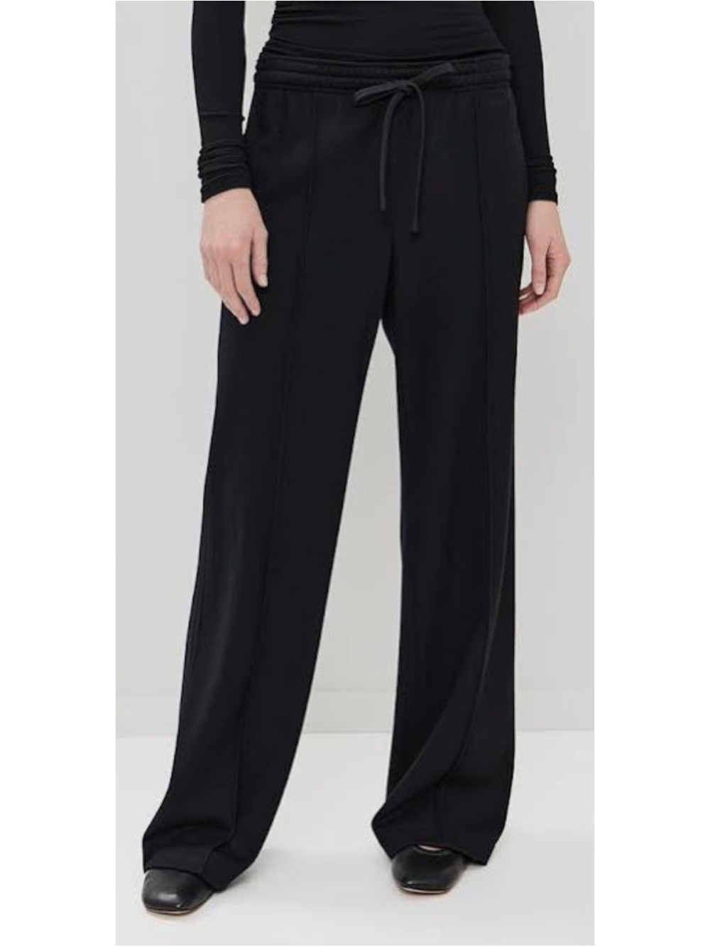Alexander Wang T Black Wide-Leg Drawstring Seam Front Track Pants ❤️❤️